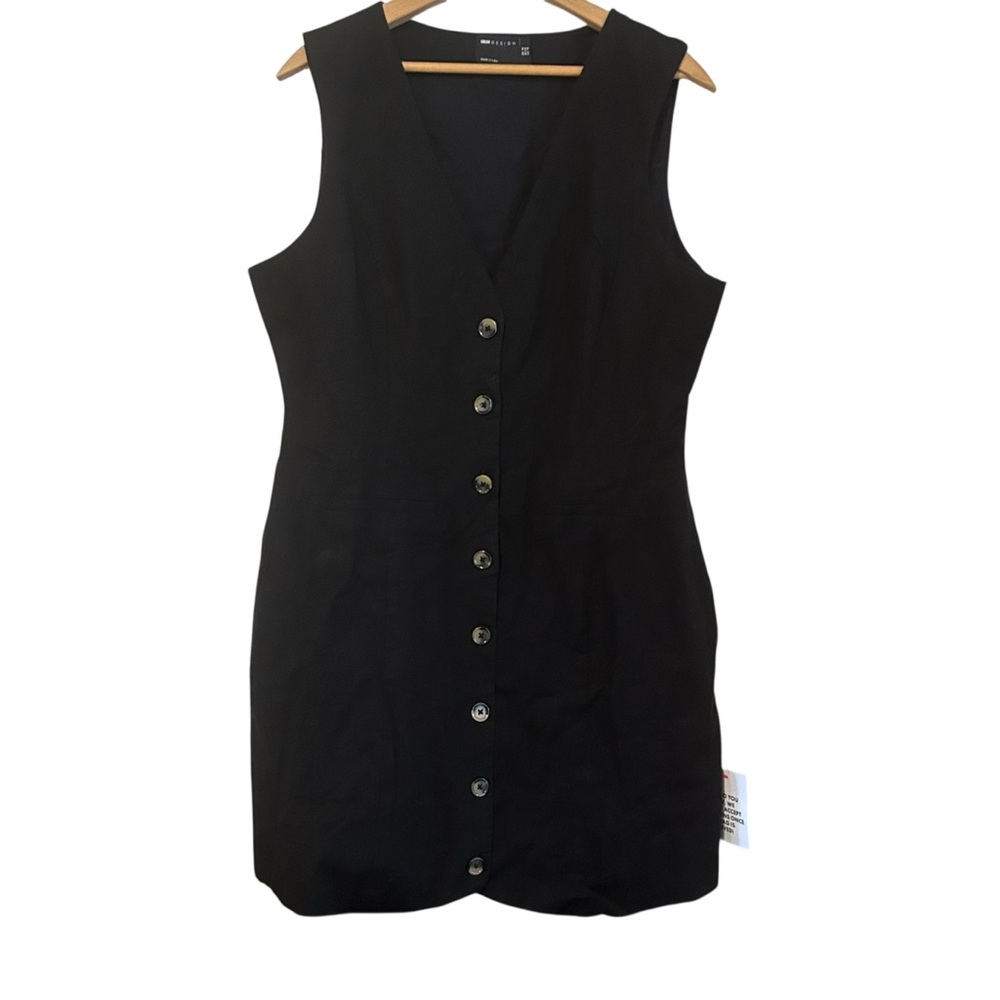 ASOS Design Black V-neck Button Down Dress Size 10 US Cotton Linen